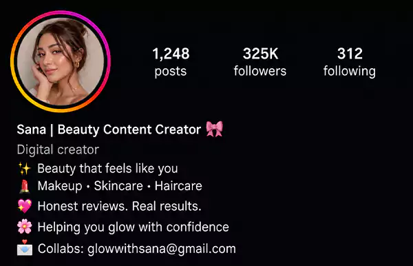 Instagram Bio of a Beauty Influencer
