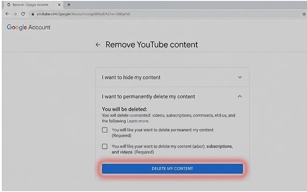 Hit the “Delete my content” button