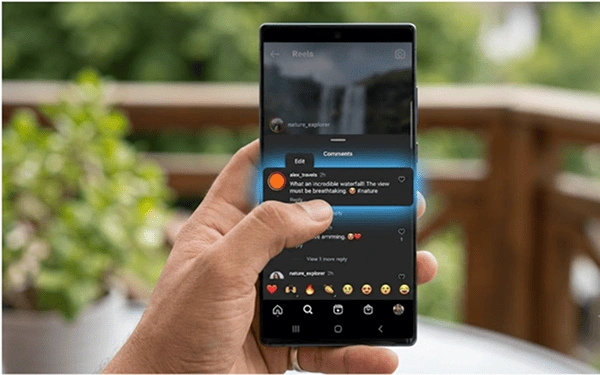 Long-press the comment to open the action menu