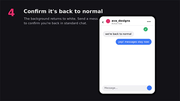 Send a message to confirm if Vanish Mode is off