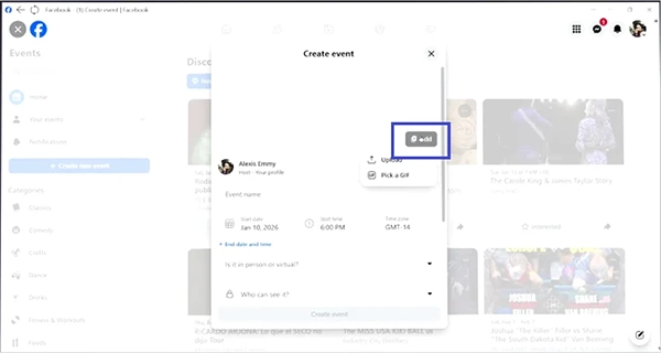 Click “Add” to see options for uploading or choosing a GIF.