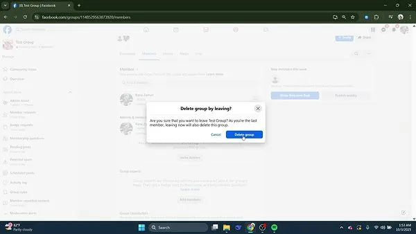 Click Delete Group to finish.
