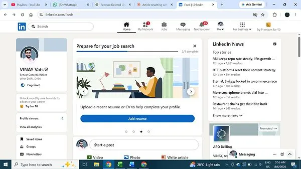 Click on Me at the top of your LinkedIn homepage
