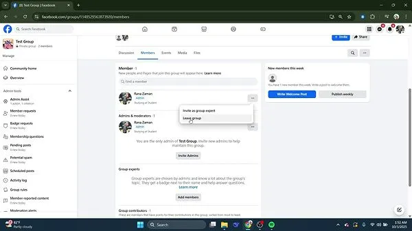 Click the (...) next to your name, select Leave Group.