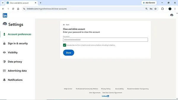Enter your account password to confirm your identity and click Done.
