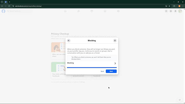 Facebook blocking friends option.