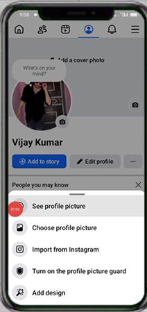 Facebook menu showing the See profile picture.