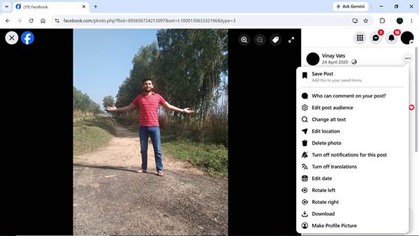 Facebook photo menu showing the three-dot options button.