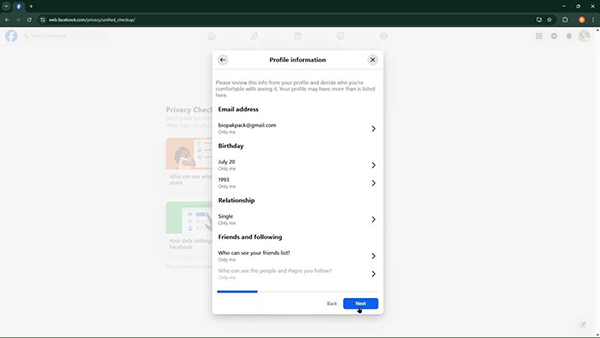  Facebook profile information menus