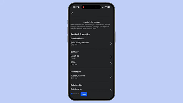 Facebook profile information section