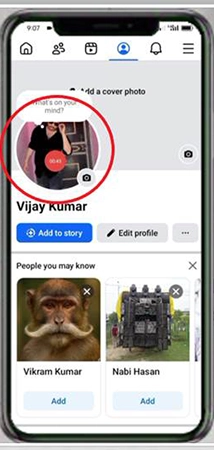 Facebook profile page with menu in the top-left corner.