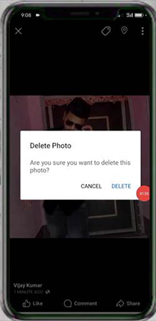 Facebook profile picture showing warning pop-up to “Delete”.