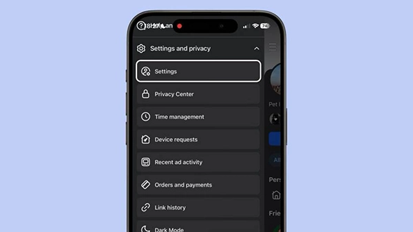  Facebook settings and privacy menus