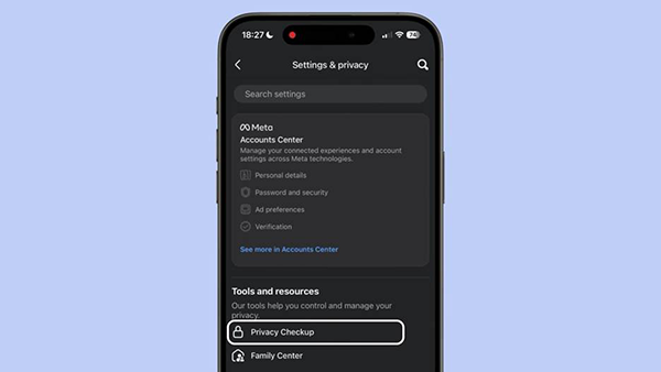 Facebook settings section