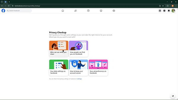 Facebook showing privacy checkup options