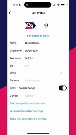 Instagram Edit profile menu
