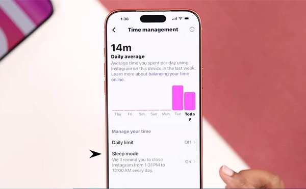 Instagram Time Management activity window