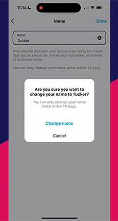 Instagram app pop up after changing Ig name