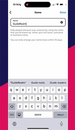  Instagram app showing edit name box