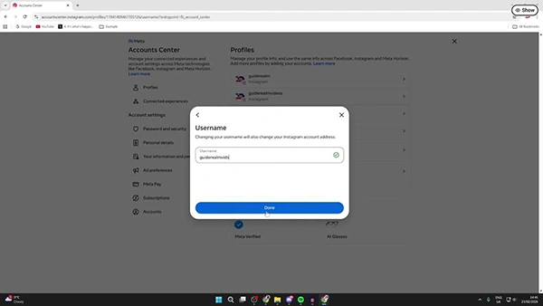 Instagram desktop screen for username box.