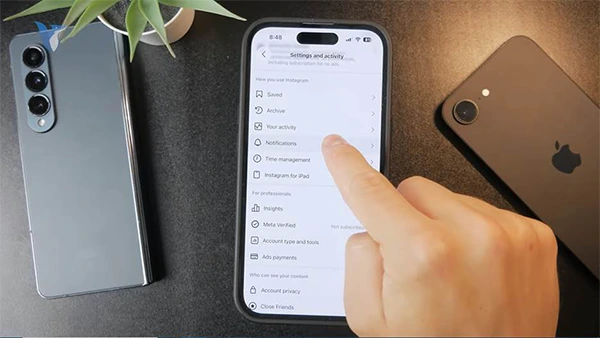 Instagram settings and activity menus
