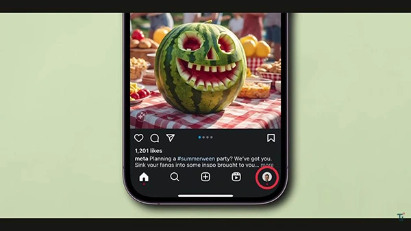 Instagram showing bottom menus