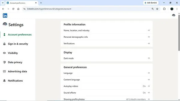 On the left sidebar, you will see the Account preference tab, click it