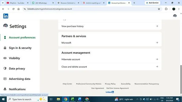 Under Account management section, click Hibernate account.