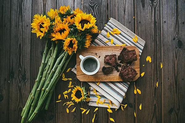 Wooden table flatlay