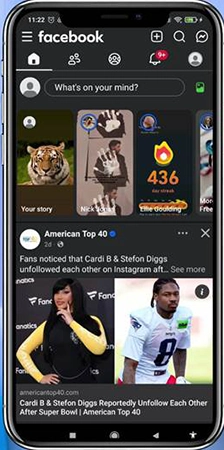 Facebook showing log in interface.