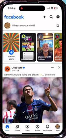 Facebook showing user interface.