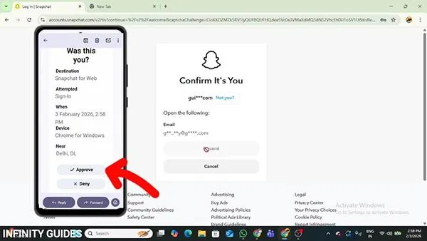 Image showing Snapchat web approval request on a phone