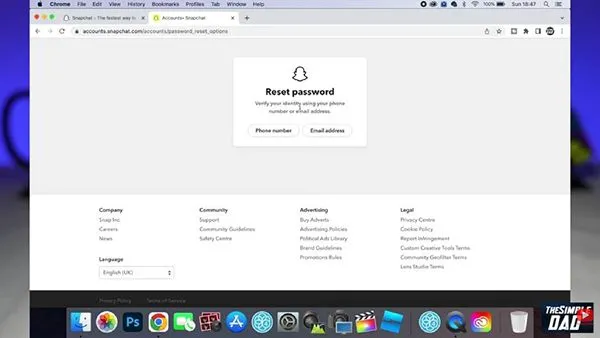 Image showing two options to reset Snapchat password.