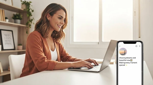 Instagram showing a beautiful girl working in a office