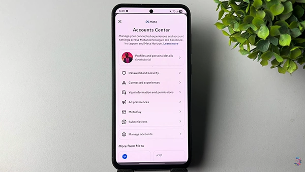 Instagram showing account center menu