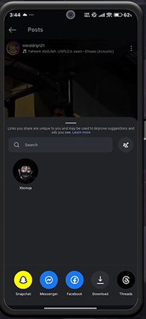 Instagram showing content sharing options