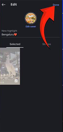 Instagram showing cover adding process completion.