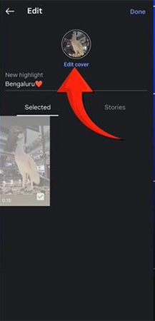 Instagram showing cover edit option for highlight.&nbsp;