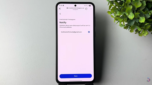 Instagram showing email to get notification after exporting data