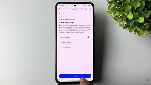 Instagram showing media quality to export content