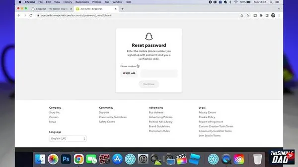 Snapchat showing mobile number method to reset password