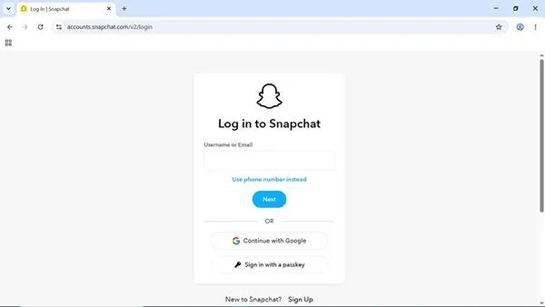 Snapchat showing official login windows