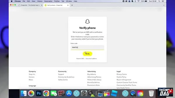 Snapchat showing verify security code window