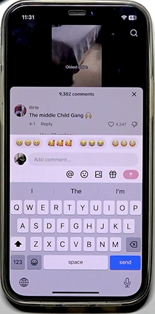 TikTok showing a comment box