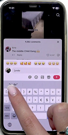 TikTok showing a hidden emoji code in a comment box