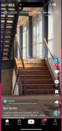  TikTok showing an ongoing video clip.