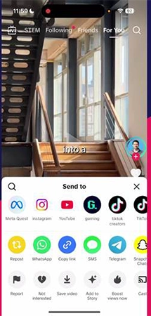 TikTok showing clip sharing menu.