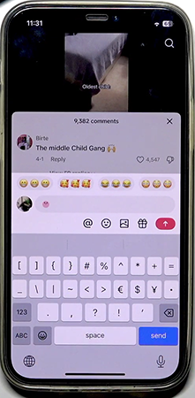 TikTok showing emoji generated through hidden code in a comment box