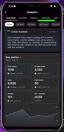 TikTok showing follower section information
