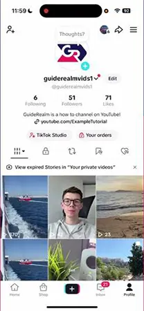  TikTok showing profile view.
